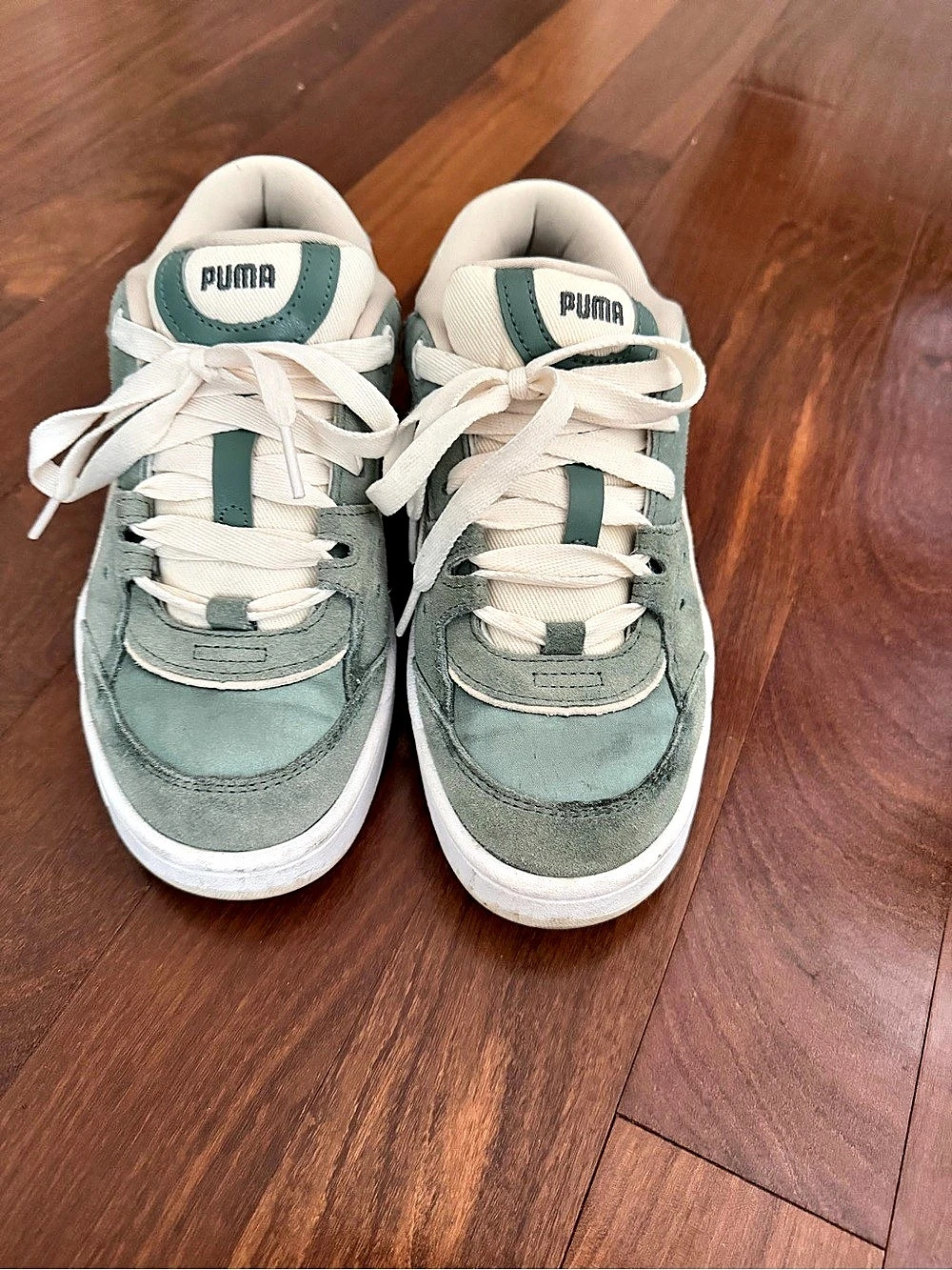 Puma Palermo Leather Warm White/Green Terrain Green & White Sneakers